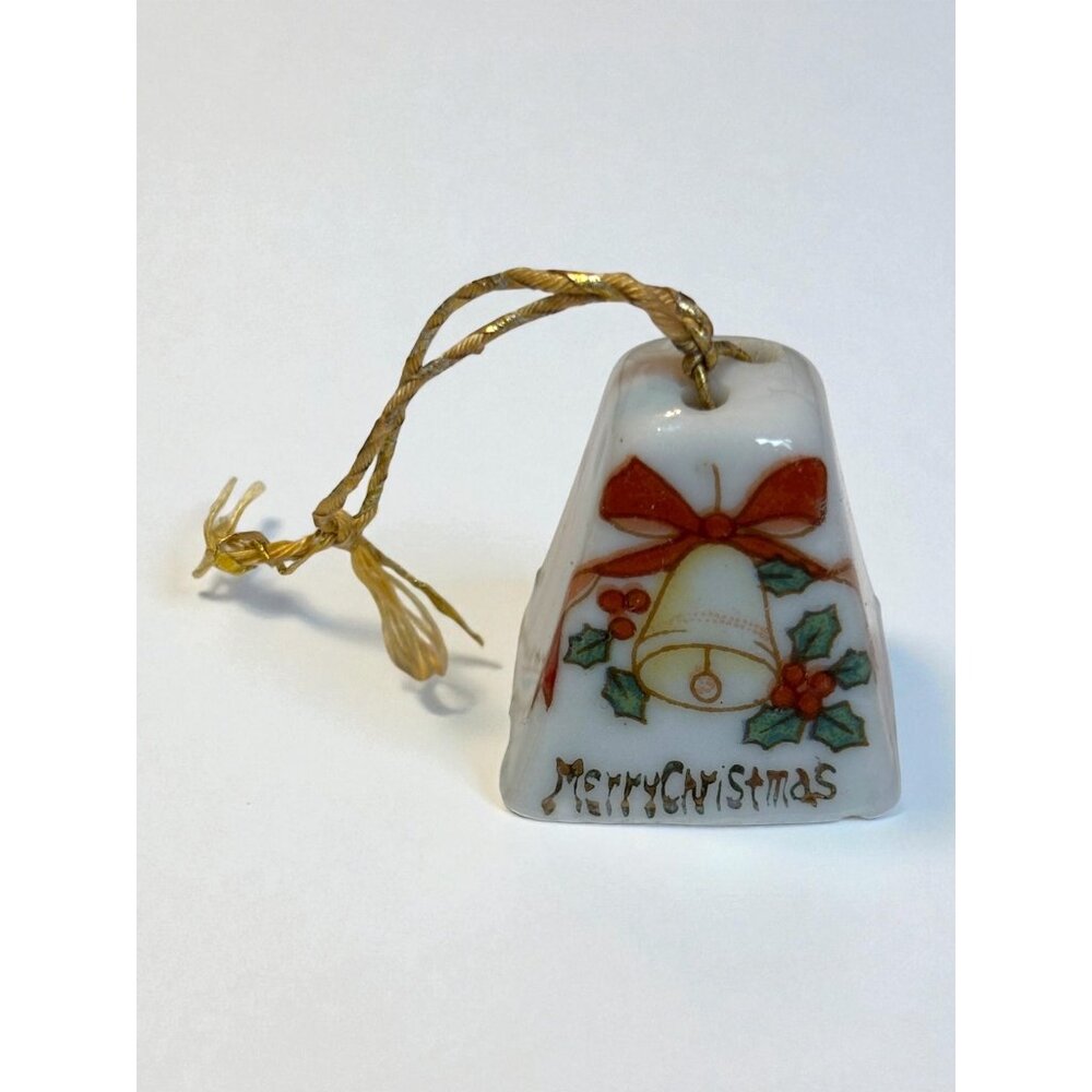Vintage porcelain Christmas Bell Ornament With Holly & Bow Design Japan